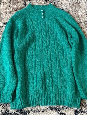 Jennifer Moore Green Cable Knit Sweater L